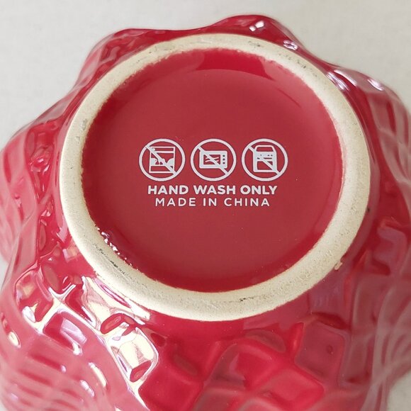 Set of 2 Cold Stone Creamery Red Ceramic Waffle Ice Cream Bowls - Picture 8 of 12